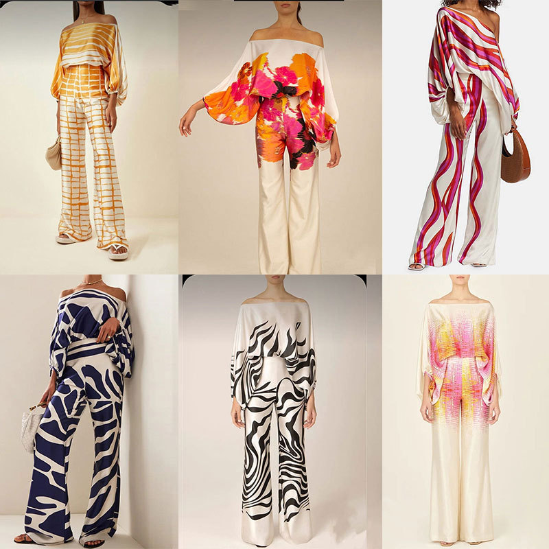 Women'S Fashion Pajamas - بدلة بيجامات نسائية مطبوعة من الساتان