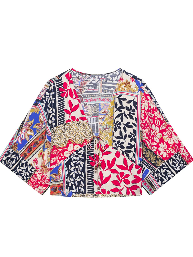 Women'S Fashion Kimono - بلوزة كيمونو قصيرة مطبوعة من القماش