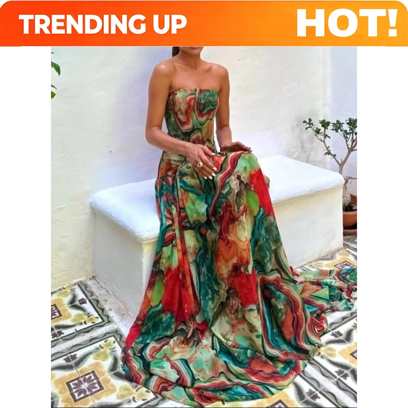 Women Fashion Gown - فستان نسائي جديد بدون حمالات بخصر