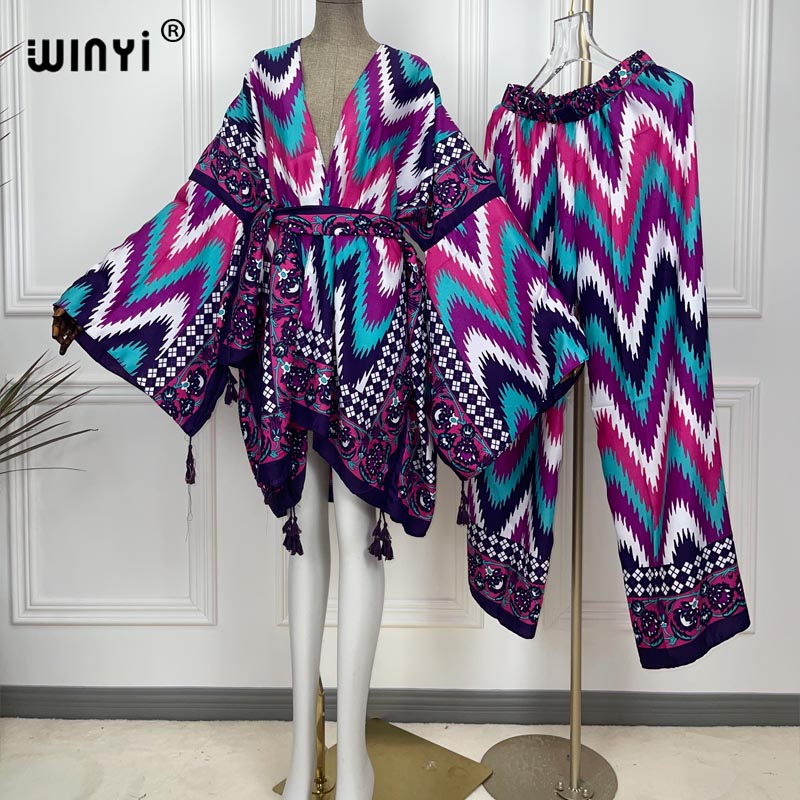 Women'S Fashion Kimono - WINYI قطعتين دعوى كيمونو مستقيم الساق