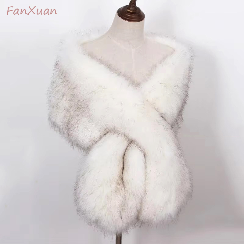 Women'S Fashion Poncho - فو الثعلب الفراء النساء يلتف طويل