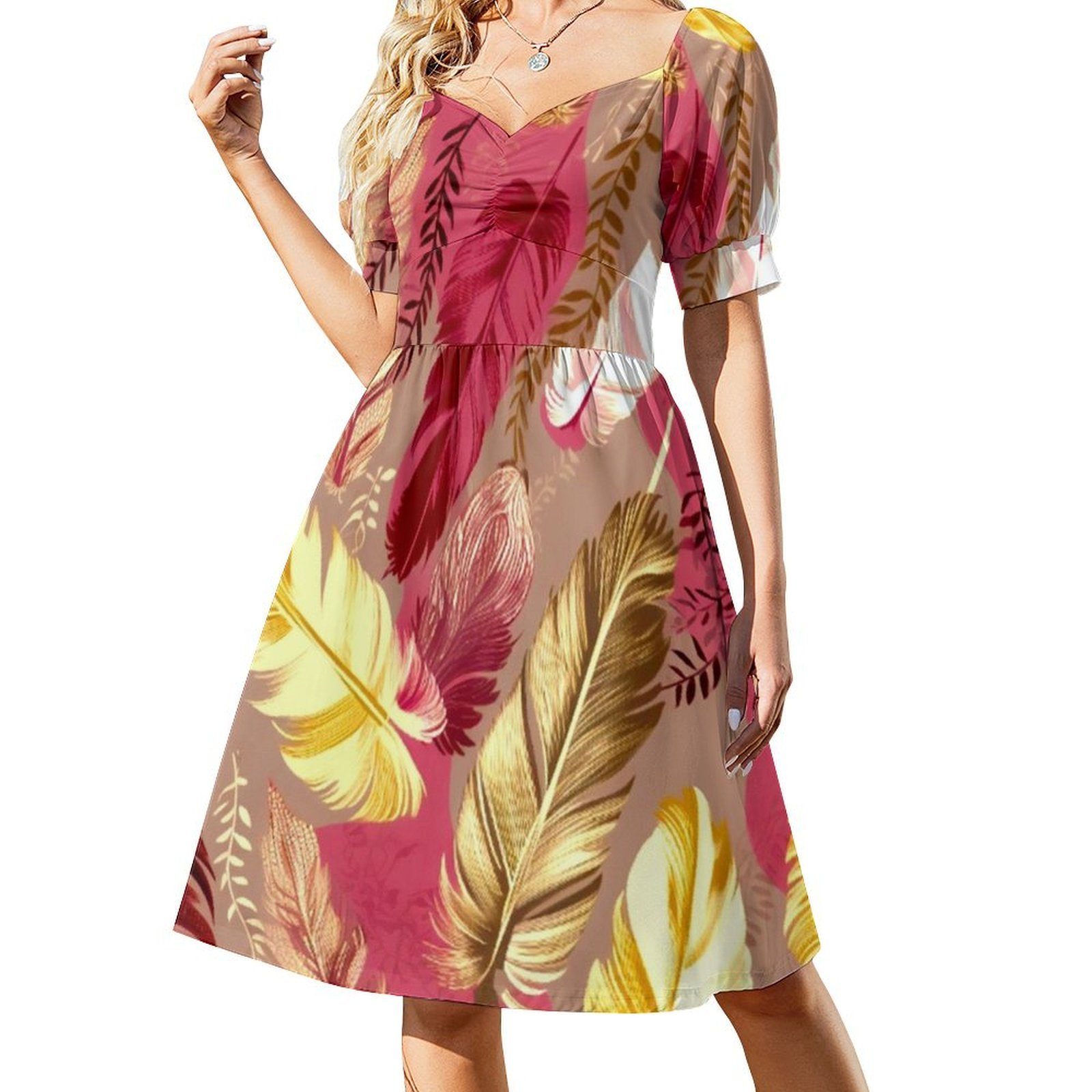 الريش-الفوشيا الزيتون الأخضر أ - مراجعة Women Fashion Gown وسعره