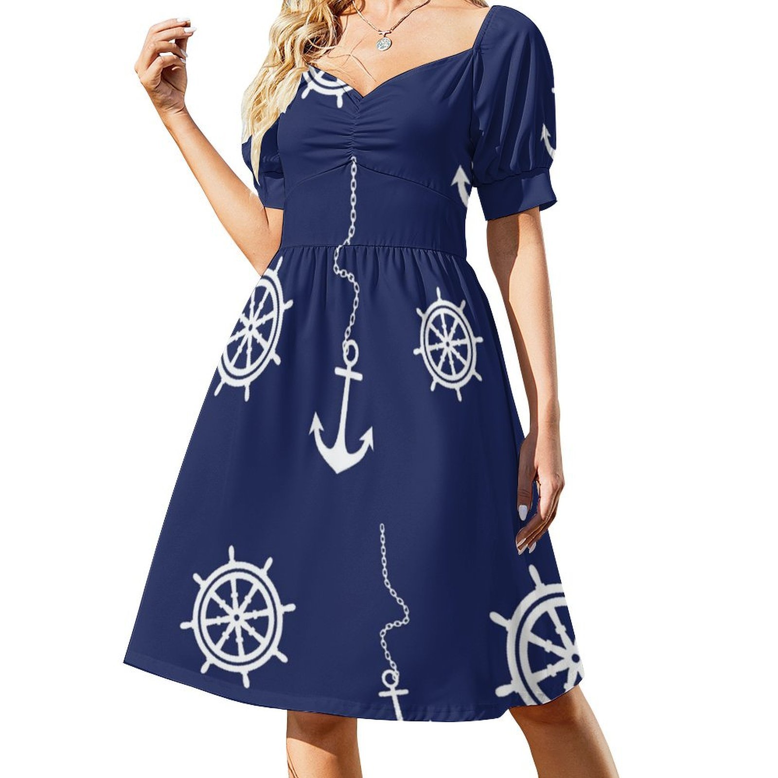 نمط البحرية والأبيض المراسي وع - مراجعة Women Fashion Gown وسعره