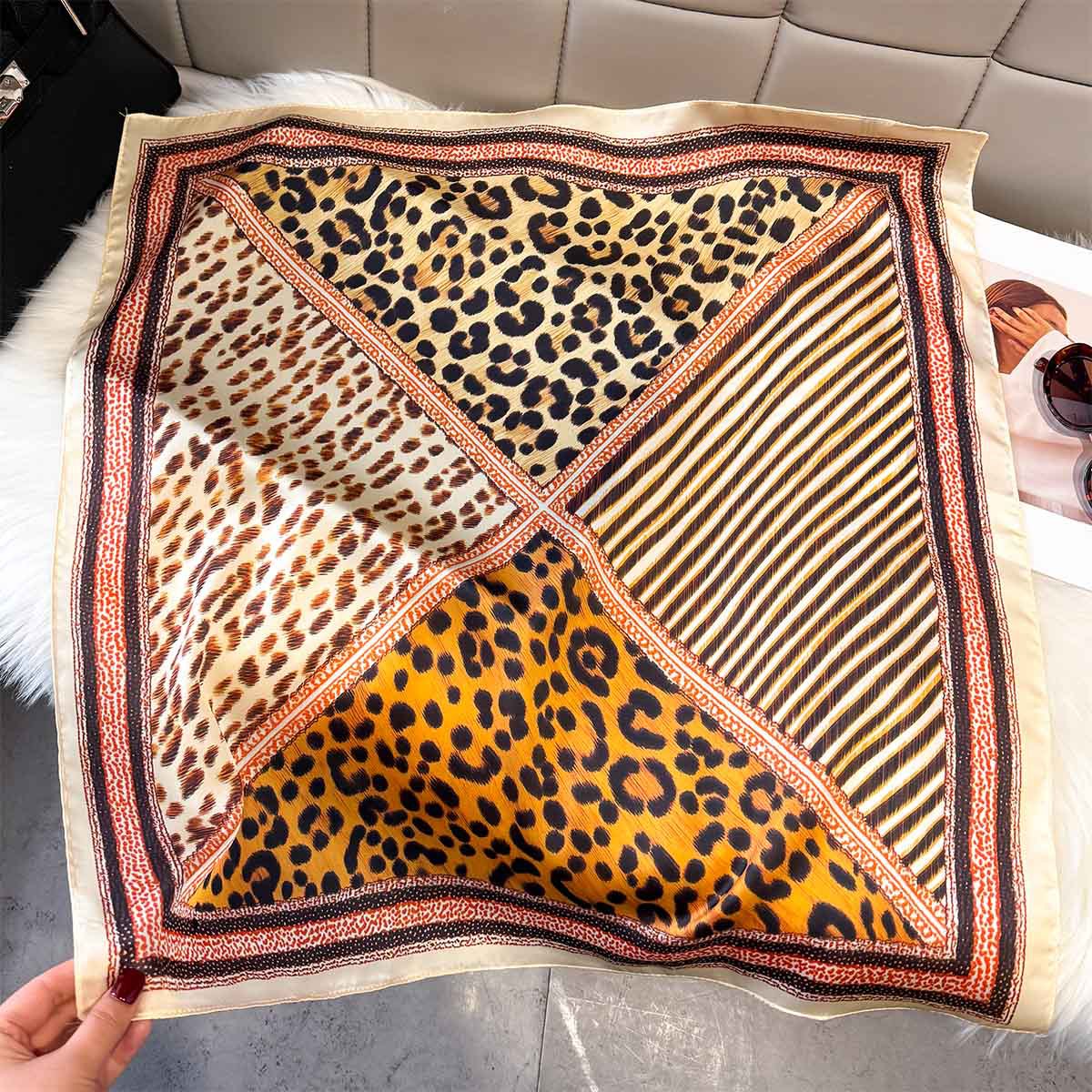وشاح حريري بنقشة الفهد 65 سم ل - مراجعة Women'S Fashion Poncho وسعره
