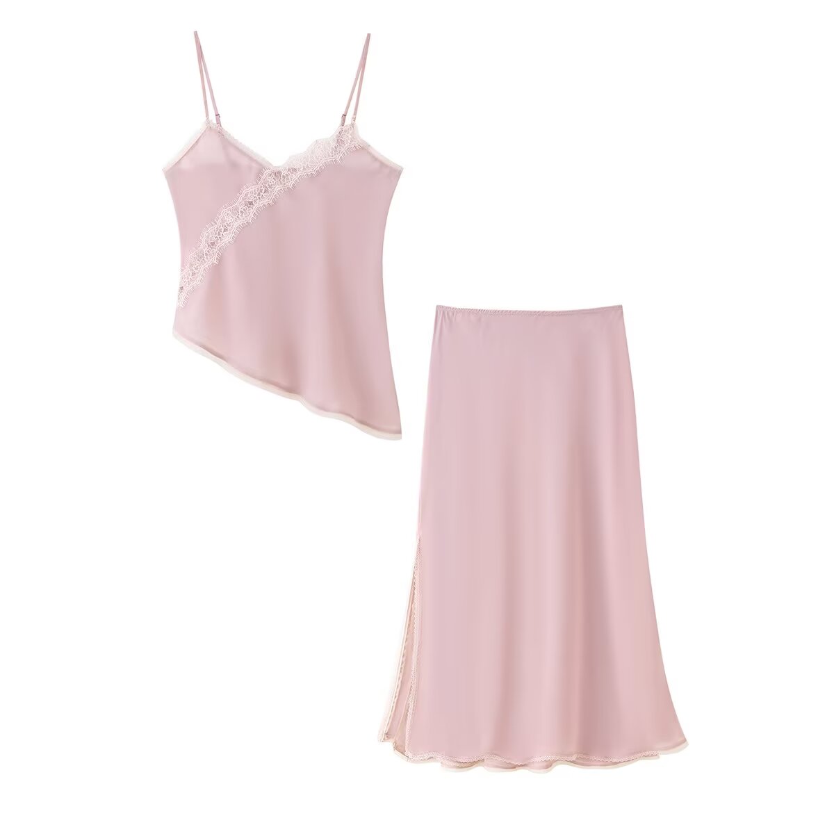 طقم توب وتنورة نسائي وردي من T - مراجعة Lace Trim Cami وسعره